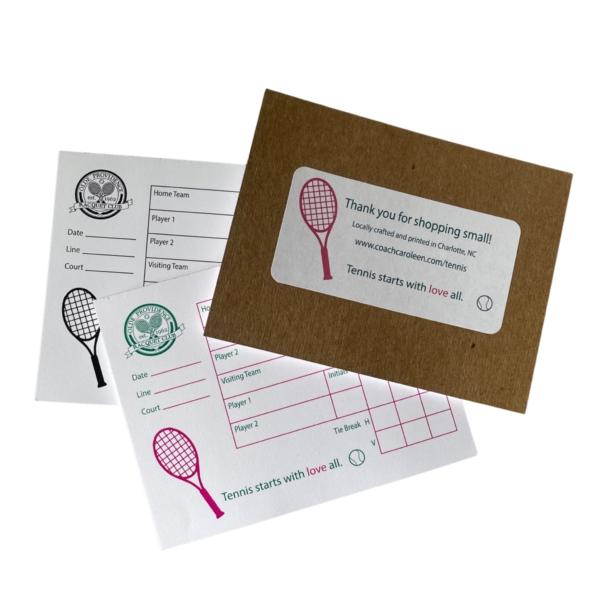 Caroleen's tennis score pads - 3 stacked on top of each other